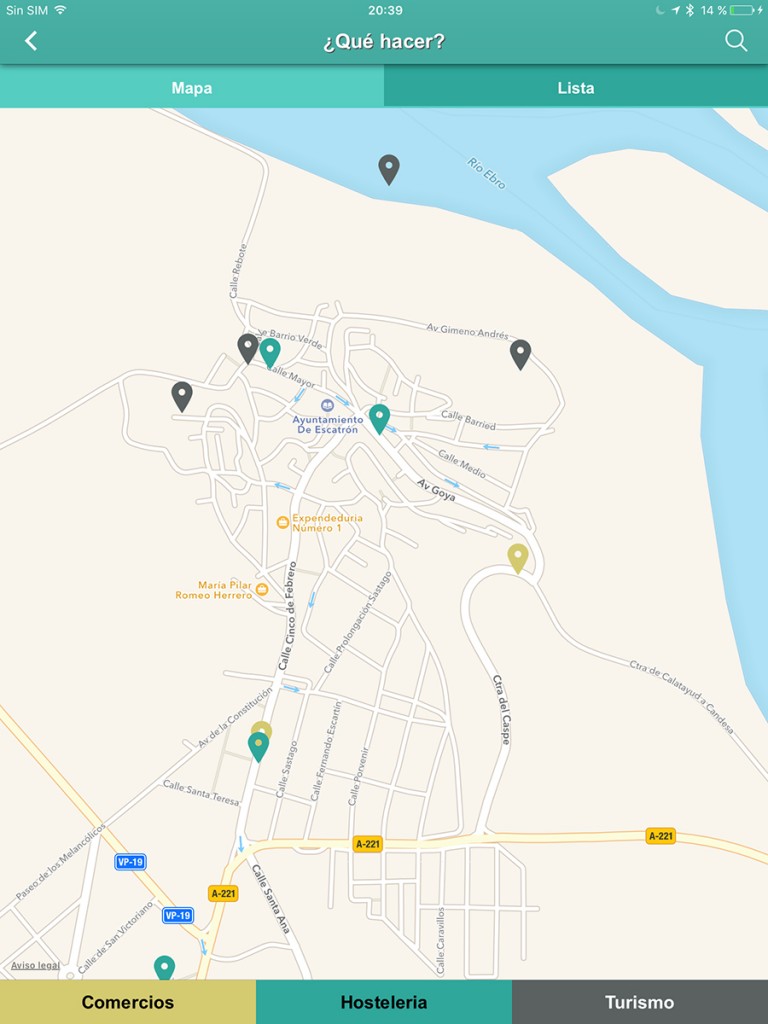 Captura de pantalla de la sección de mapa con geolocalización