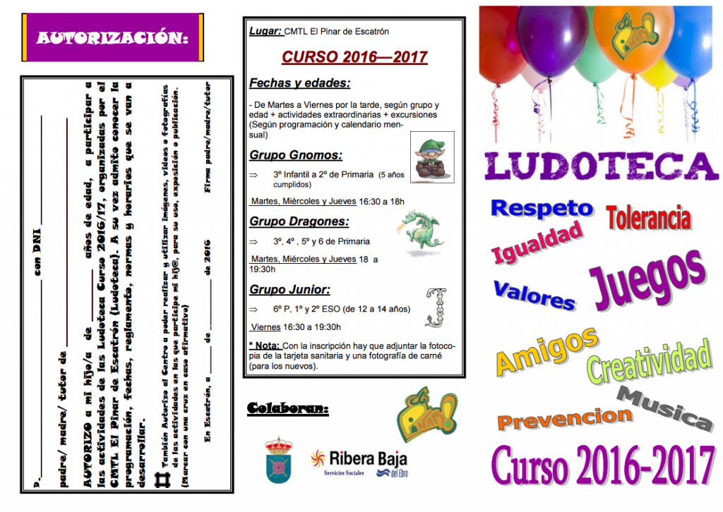 Ludoteca. Formulario de inscripicón