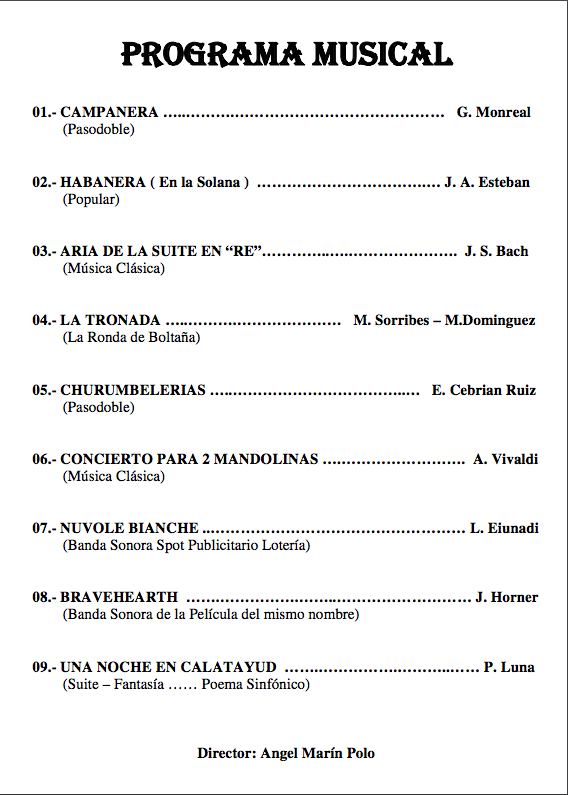 Programa del concierto de la Laudística. Escatrón